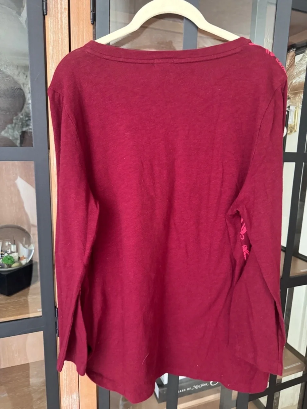 J. Crew embroidered blouse long sleeve top flowers maroon crewneck cotton